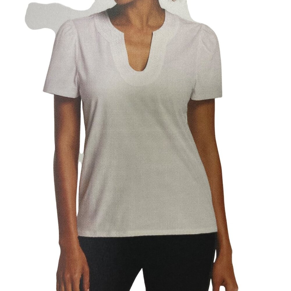 RAFAELLA $59 LADIES V-NECK KNIT SHORT SLEEVE TOP LG‎ NEW WITH TAG